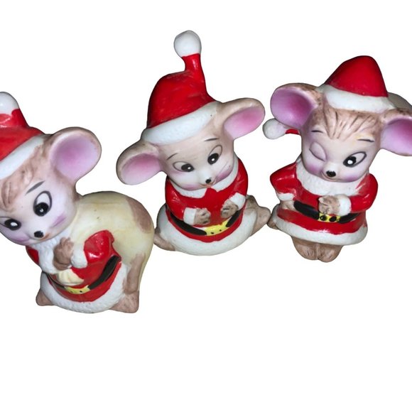 Vintage 1980's Set of 3 Ceramic Christmas Mice - Picture 2 of 11